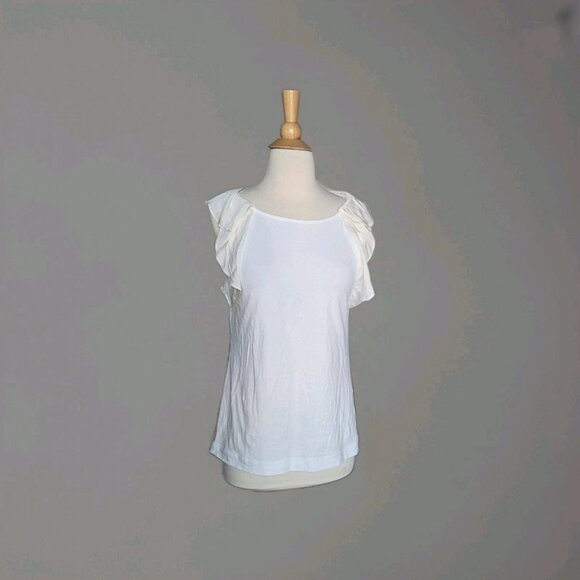 $275 Theory Women's White Ruffled Sheer Sleeve Blouse Top Small - Picture 1 of 4